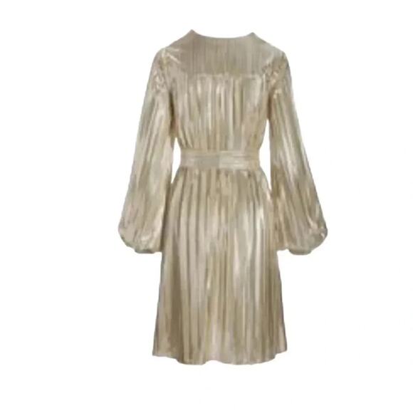 BOSTON PROPER Metallic Pleated Long Sleeve Dress Size M - Picture 9 of 12